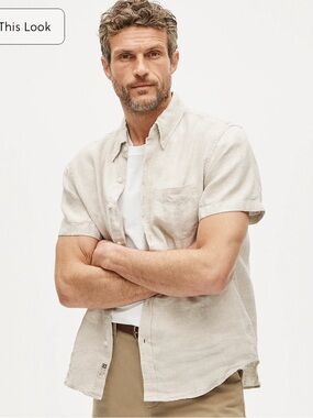 J. Crew tan short-sleeve Baird McNutt Irish linen shirt NWOT Size Medium